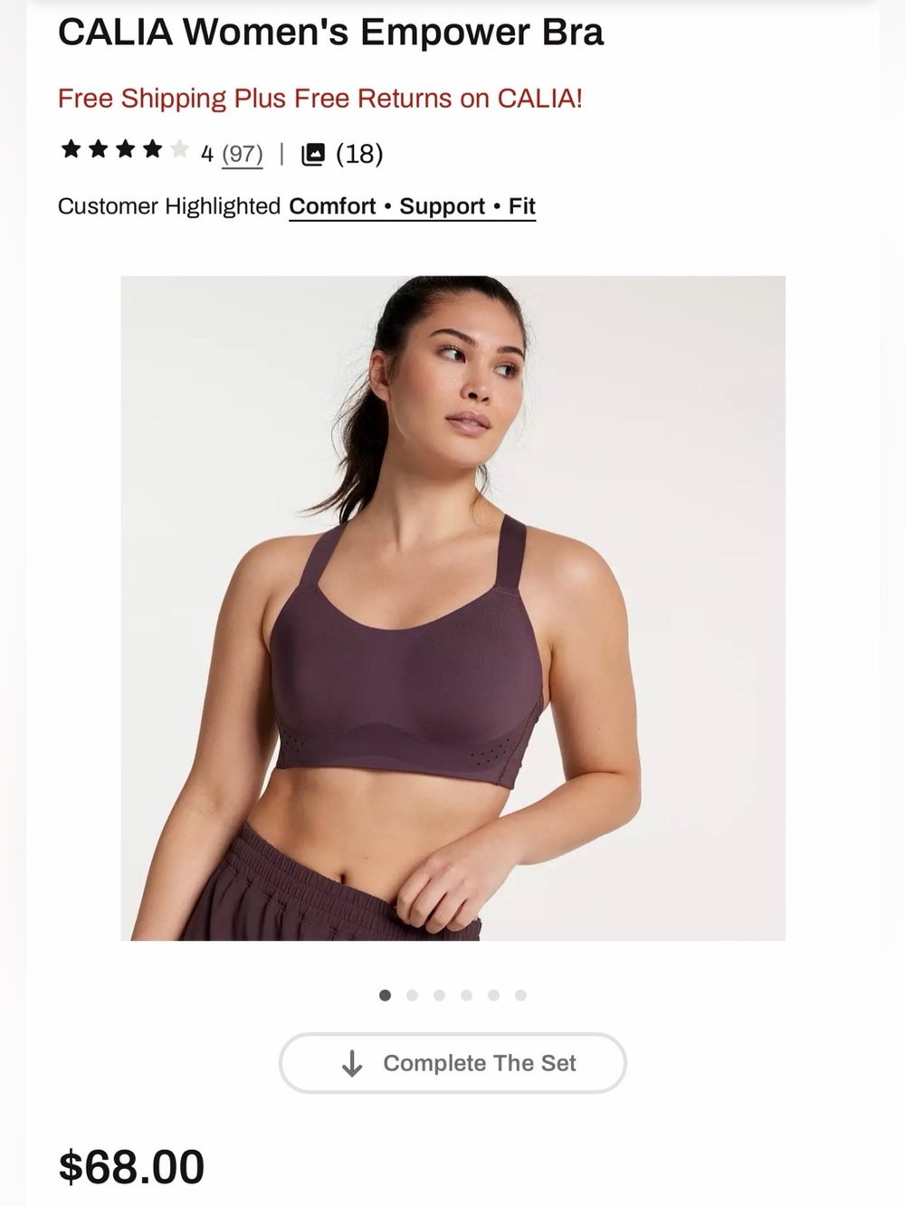 NWT-Size 42D Calia Dark Brown Women’s Empower Sports Bra